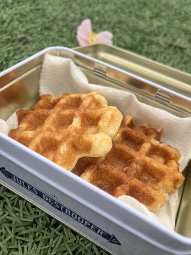 Handful of waffles in a plate seen from above